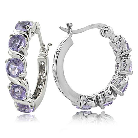 Sterling Silver 250ct Tgw Amethyst S Design Hoop Earrings Ebay