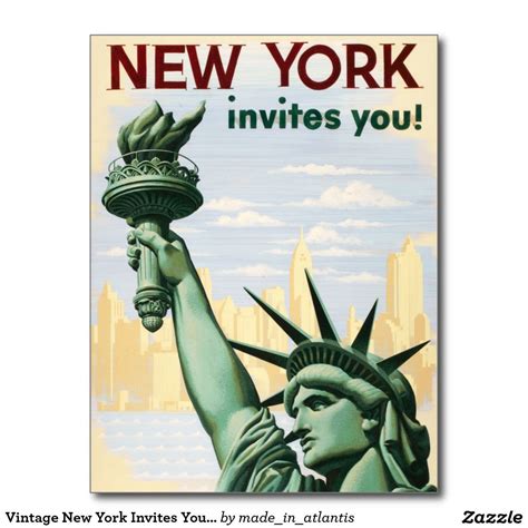 Vintage New York Invites You Travel Advertisement Postcard New York