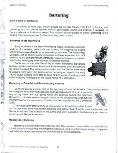 Bartering Worksheet Ashland Independent Schools