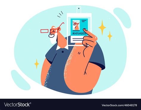 Mature Gray Bearded Man Shows Badge Manager Vector Image