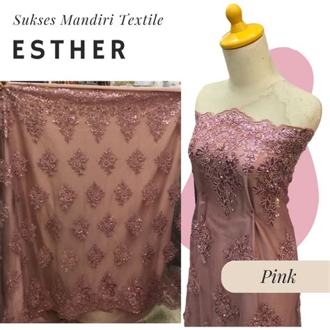 Jual ESTHER Kain Tile Tulle Brokat Mewah Pink Harga ½ meter 50 cm