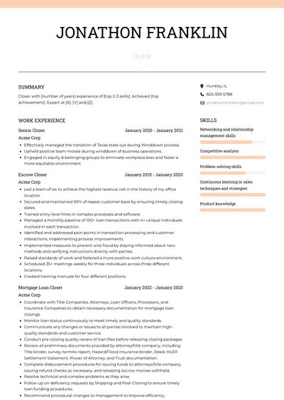 Closer Resume Examples And Templates