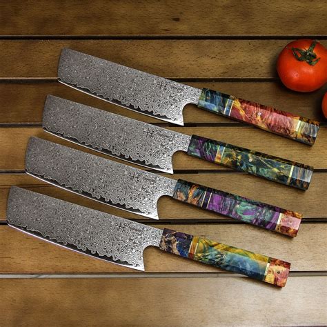 Hajegato Damascus Chef Knife Nakiri Unique Handle Professional 7 Inch