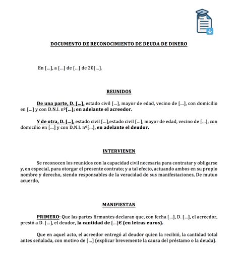 Modelo De Escrito De Reconocimiento De Deuda Actualizado