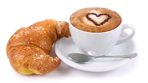 Fonds d ecran 1920x1080 Cappuccino Croissant Fond blanc Tasse Cœur