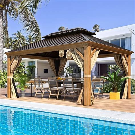 Amazon Mellcom X Hardtop Gazebo Wooden Finish Coated