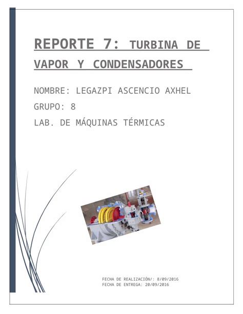 Docx Pr Ctica Lab M Quinas T Rmicas Unam Fi Turbina De Vapor Y