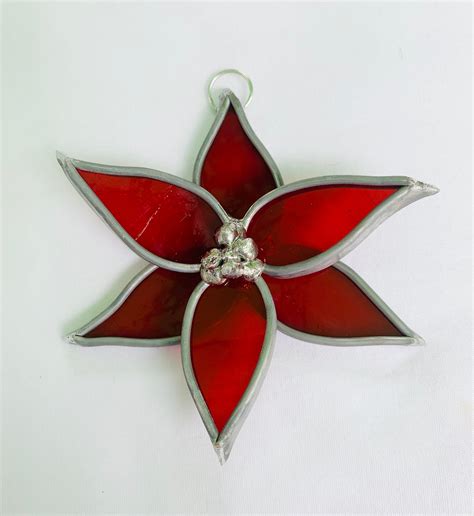 Stained Glass Red Poinsettia Ornament Etsy