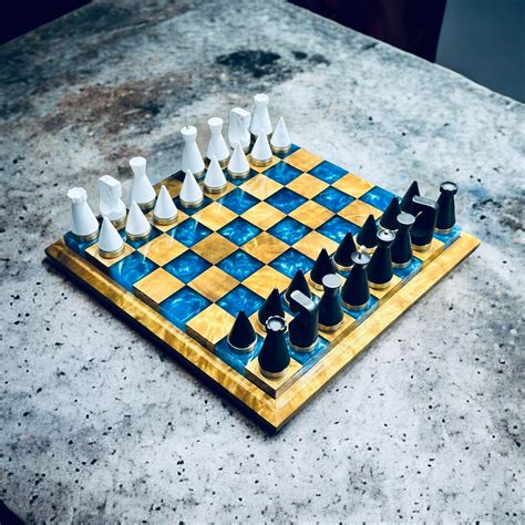 Epoxy Chess Set Epoxy Chess Board Hand Crafted Chess Sets Resin And Brass Chess Set With