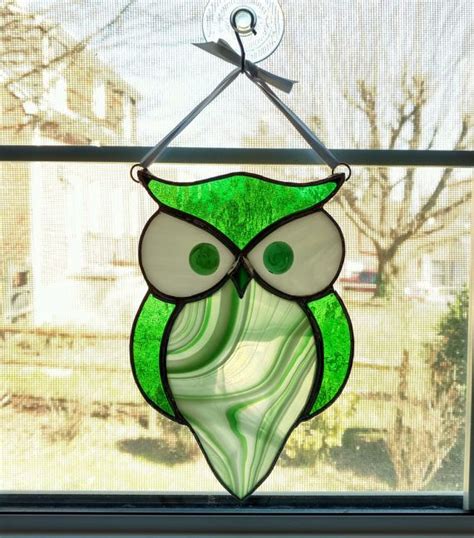 Stained Glass Owl Suncatcher Bird Ornament Window Decor Etsy Suncatchers Stained Glass