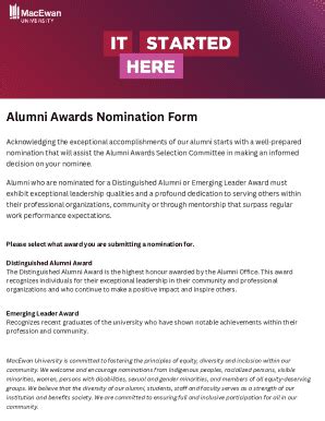 Fillable Online Alumni Awards Nomination Application Form Fax Email