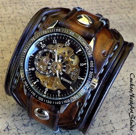 Leather Watch Cuff Cuff Watch Leather Cuffs Bracelet Watch Brown