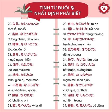 Tổng hợp tính từ đuôi な Na trong tiếng Nhật