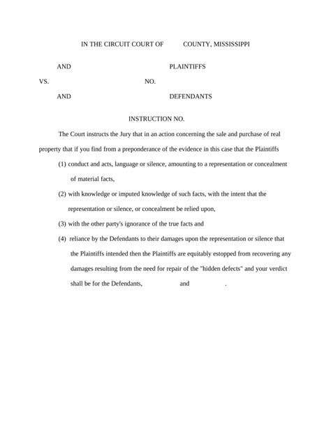 Jury Instruction Misrepresentation Mississippi Form Fill Out And Sign