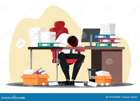 Overworked Employee Sleeping On Desk At Workplace Stock Vector