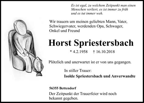 Traueranzeigen Von Horst Spriestersbach Rz Trauer De