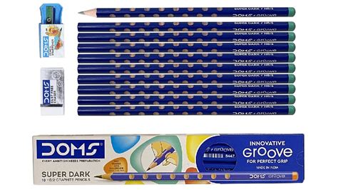 DOMS Groove Super Dark HB2 Graphite Pencils Eraser And Sharpener