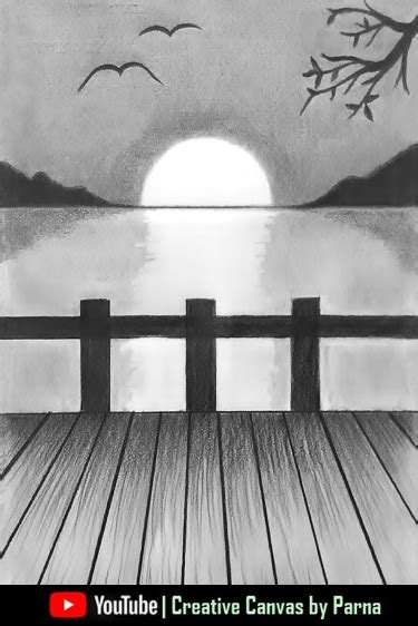 How to draw sunset scenery easy drawing with pencil pencil sketch ...