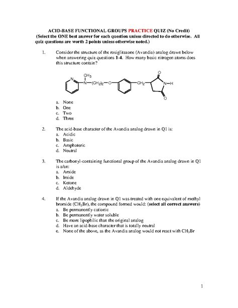 Acid Base Functional Groups Practice Quiz Acid Base Functional