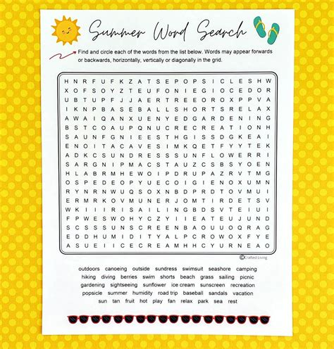 Summer Printable Word Search Seasons Word Puzzle Party Game Brain