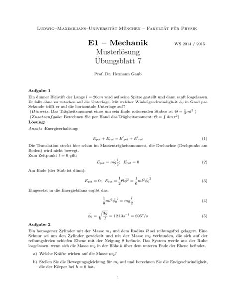 E Mechanik Musterl Sung Ubungsblatt