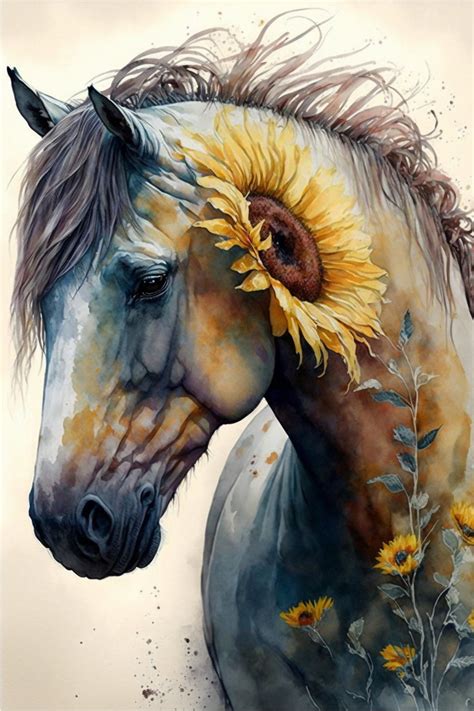 Sunflower Horse Digital Download Print Watercolor Horse Painting Horse ...