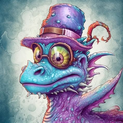 Premium Ai Image Cartoon Drawing Of A Purple Dragon Wearing A Purple