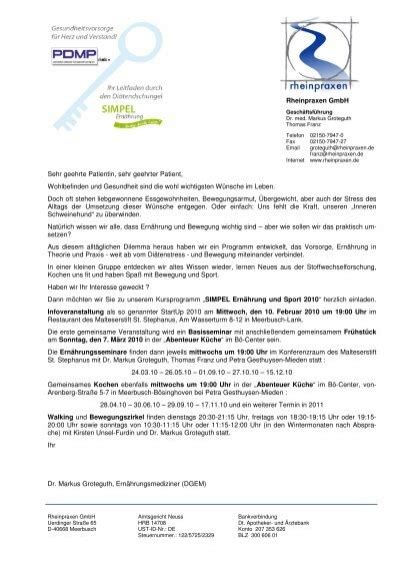 Sehr Geehrte Patientin Sehr Geehrter Patient Rheinpraxen