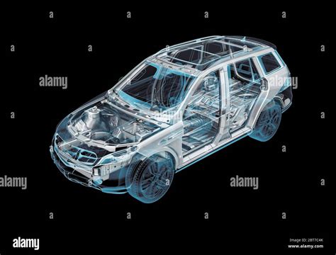 Technical 3d Illustration Of Suv Car With X Ray Effect And Chassis