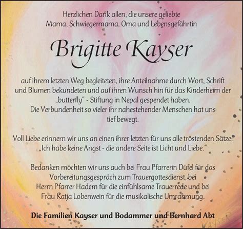 Traueranzeigen Von Brigitte Kayser Trauer Nn De