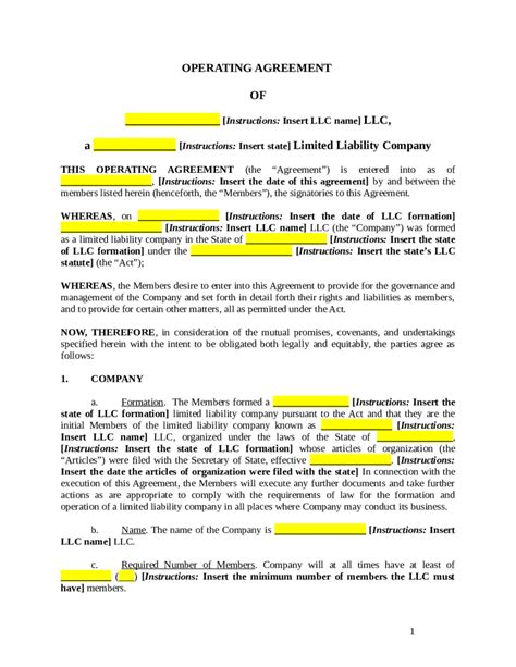 Template For Amending An Llc Operating Agreement Free Hq Printable