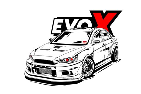 Draw Your Car Into Cool Detailed Line Art Vector By Rohmadsubekti Evo X