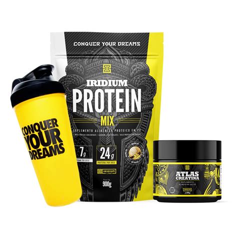 Kit Whey Protein Mix Creatina 90g Coqueteleira 600ml Iridium Labs