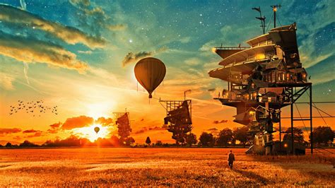 Wallpaper Digital Art Sunset Vehicle Aircraft Sunrise Evening