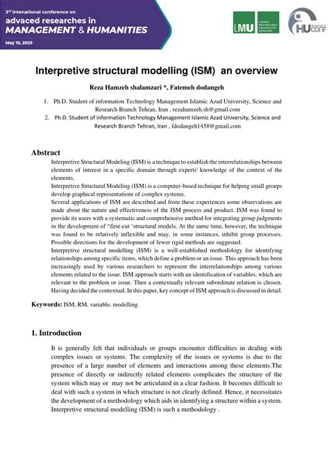 PDF Interpretive Structural Modelling ISM An Overview