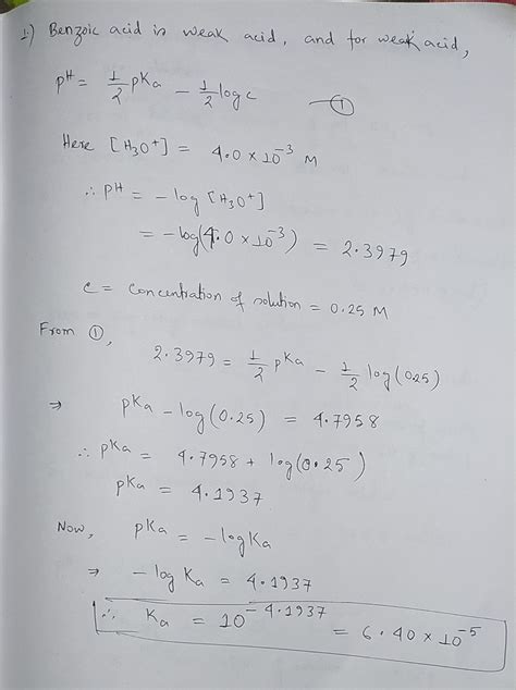 [solved] A Solution Of Benzoic Acid 0 25 M Has 4 0 X 10 3 M Of H3o Course Hero