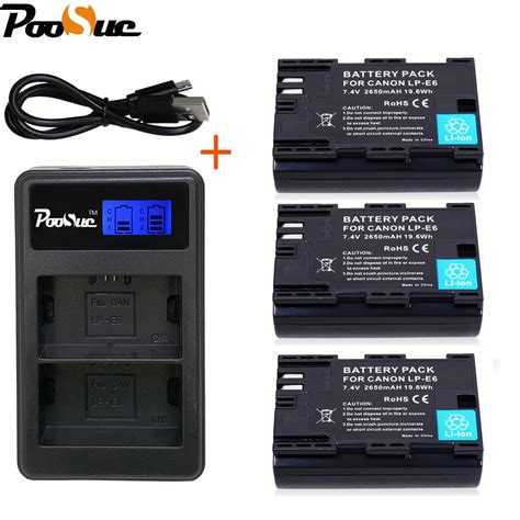 3X LP E6 LP E6 Lpe6 Camera Battery LCD Dual Charger For Canon EOS 5DS