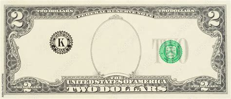 Blank sample of US two dollar banknote with empty middle area, front ...