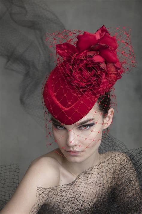 Oc 487 Philip Treacy Red Veil Millinery Hats