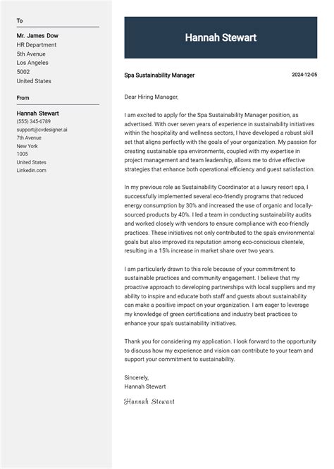 18 Spa Sustainability Manager Cover Letter Examples And Templates For