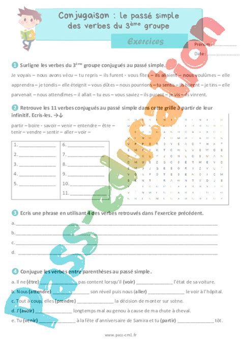 Le Pass Simple Des Verbes Du Me Groupe Exercices De Conjugaison