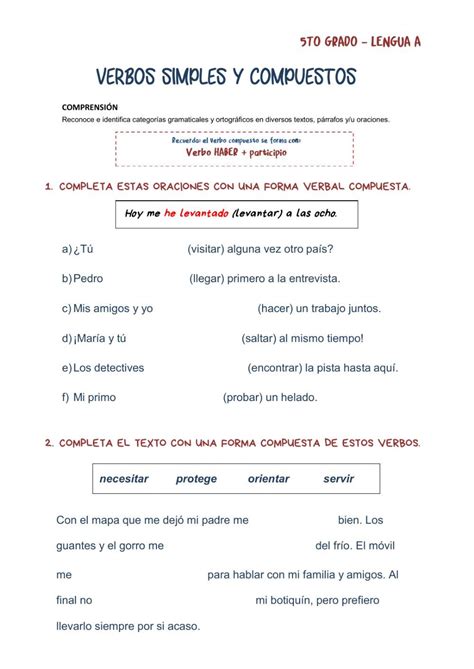 Verbos Simples Y Compuestos Interactive Worksheet Verbo Haber Apuntes De Clase Verbos Y