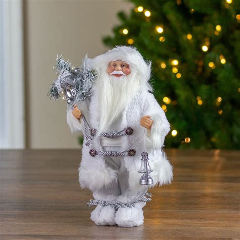 12 White Standing Santa Claus Christmas Figure With Lantern