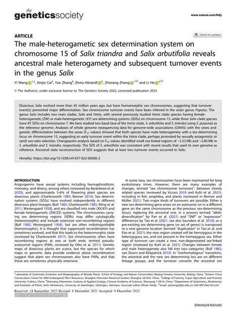 Pdf The Male Heterogametic Sex Determination System On Chromosome