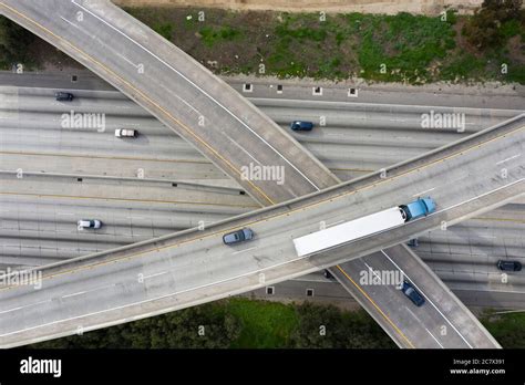 Aerial Views Of The Interstate 710 And 105 Freeway Interchange In Los