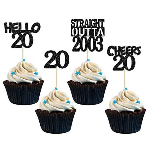 Gyufise 24Pcs Straight Outta 2003 Cupcake Toppers Glitter Twenty Happy