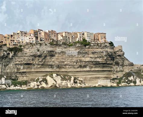 Old Town Of Bonifacio Built On Cliff Rocks Corsica France Stock