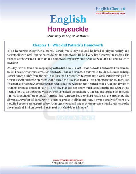 Ncert Solutions For Class English Honeysuckle Chapter