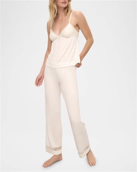 Morgan Lane Maebelle Nessa Ruched Lace Trim Pajama Set Neiman Marcus