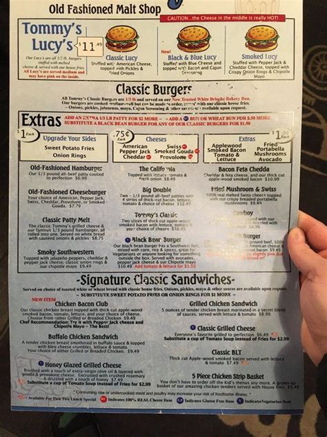 Menu At Tommys Malt Shop Desserts Chaska 2 River Bend Pl